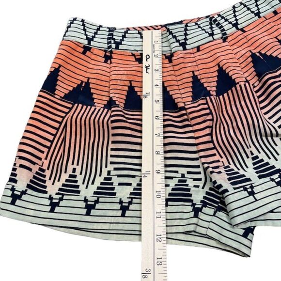 Parker 100% Silk Shorts Geo Print Navy Orange Green Pockets Zip Front Size 2 - Picture 8 of 13